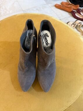 Gucci Gray Suede Pointed Toe Ankle Booties